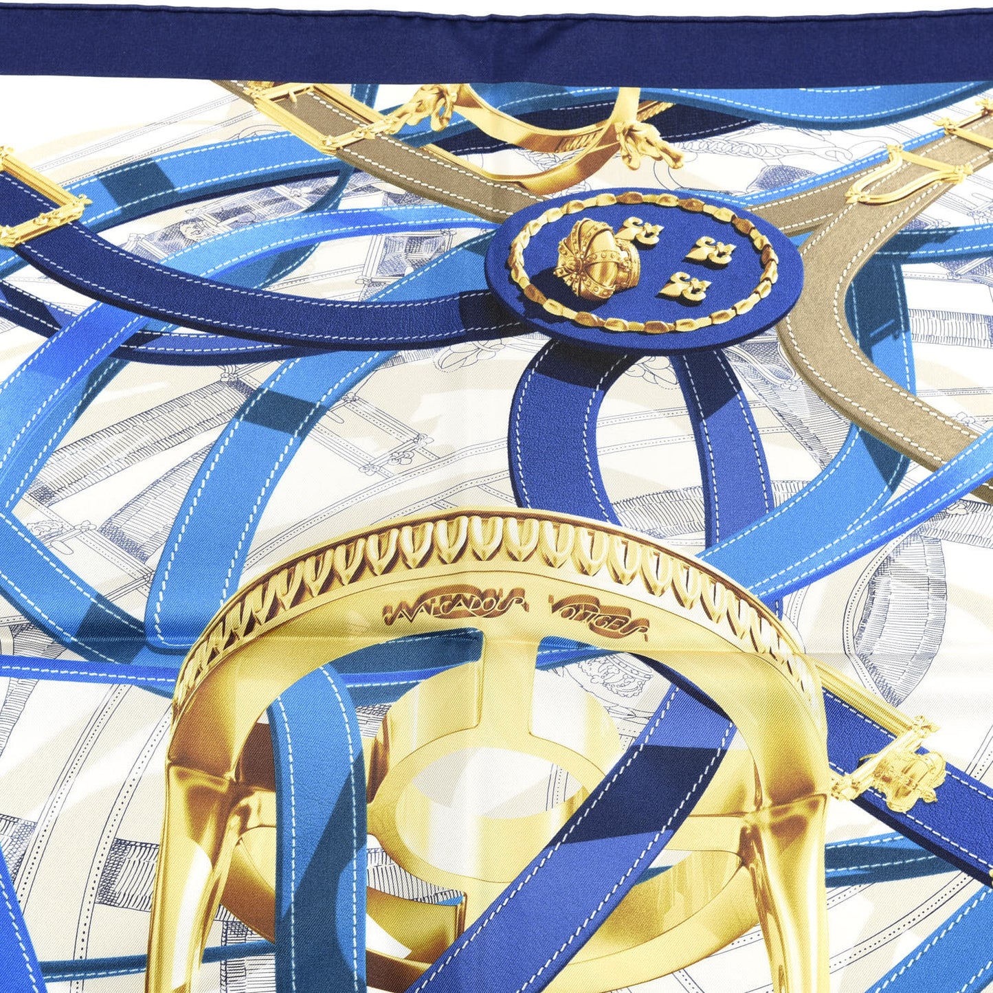 Silk Cavalcadour Voltigeur Scarf 90 Bleu Roy Creme Cobalt