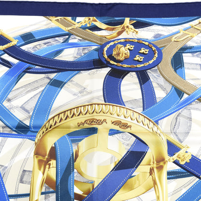 Hermes Silk Cavalcadour Voltigeur Scarf 90 Bleu Roy Creme Cobalt 2 of 4