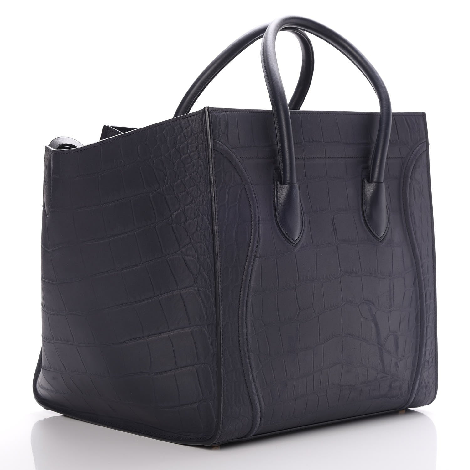 Celine Crocodile Embossed Calfskin Medium Phantom Luggage Navy Blue 3 of 7