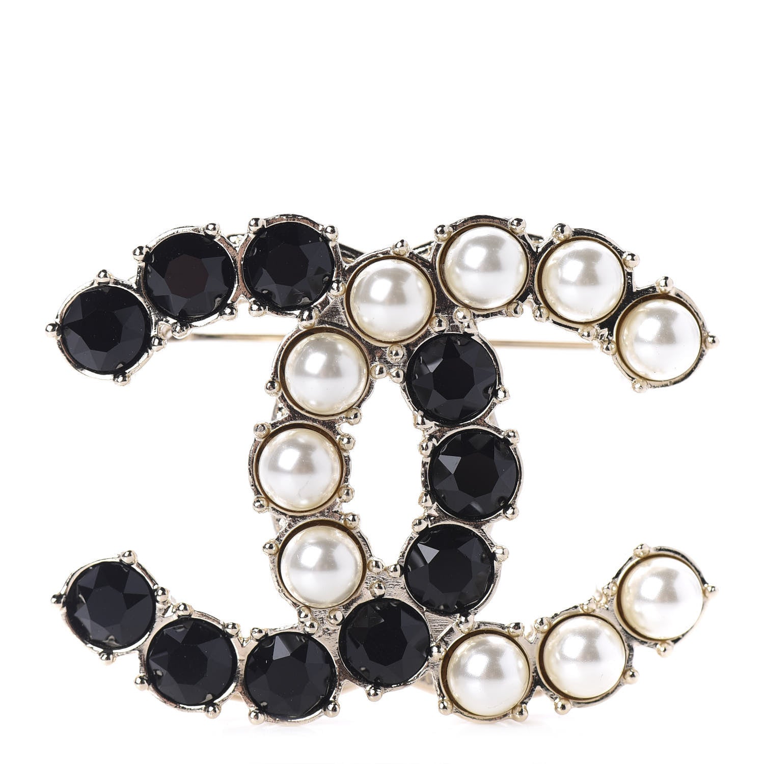 Chanel Crystal Pearl CC Dazzling Domino Brooch Gold Black 1 of 5