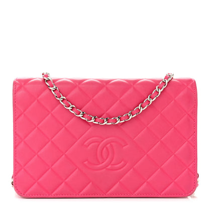Chanel Lambskin Quilted Diamond CC Wallet On Chain WOC Pink 1 of 13