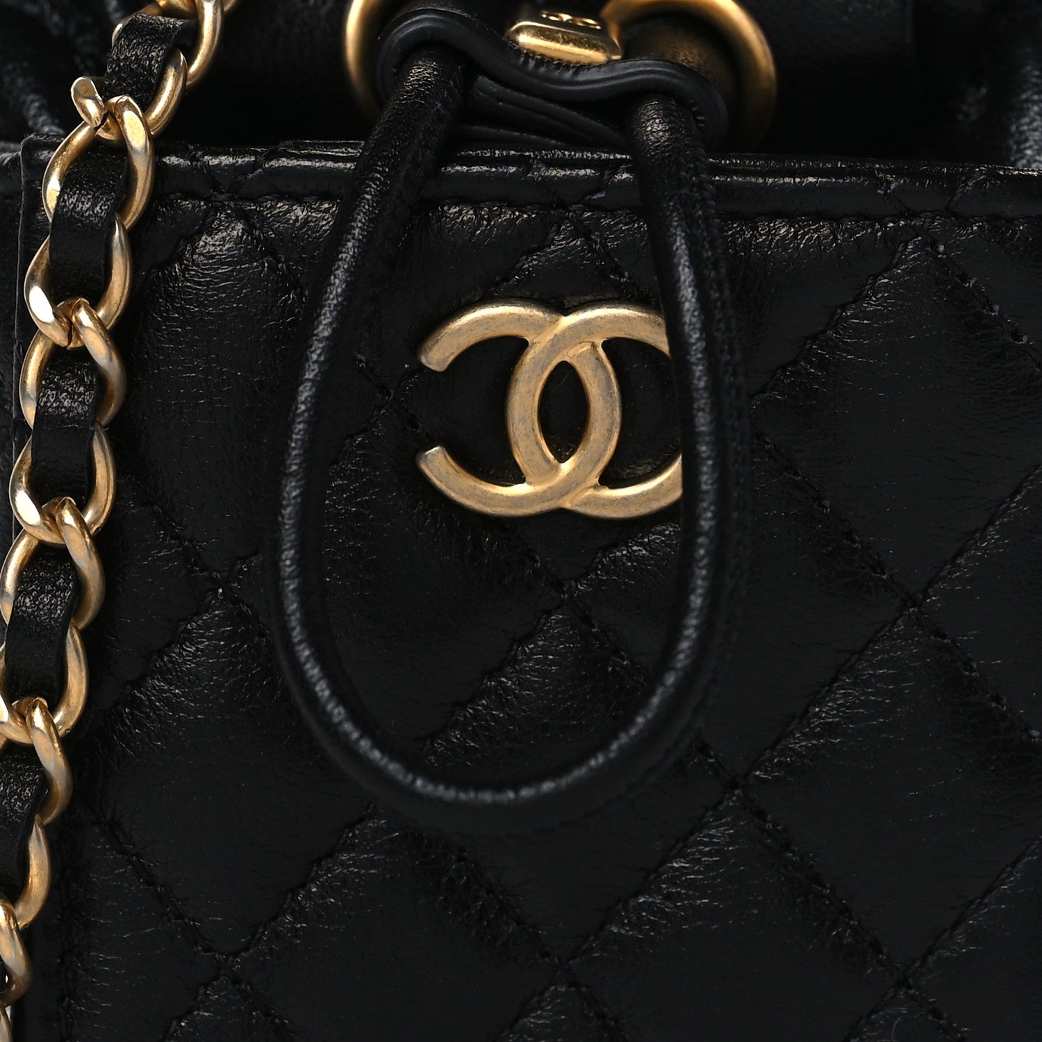 Chanel Calfskin Quilted Mini Drawstring Bucket Bag Black 7 of 10