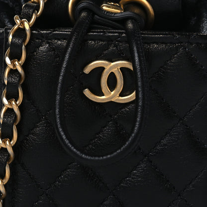 Chanel Calfskin Quilted Mini Drawstring Bucket Bag Black 7 of 10