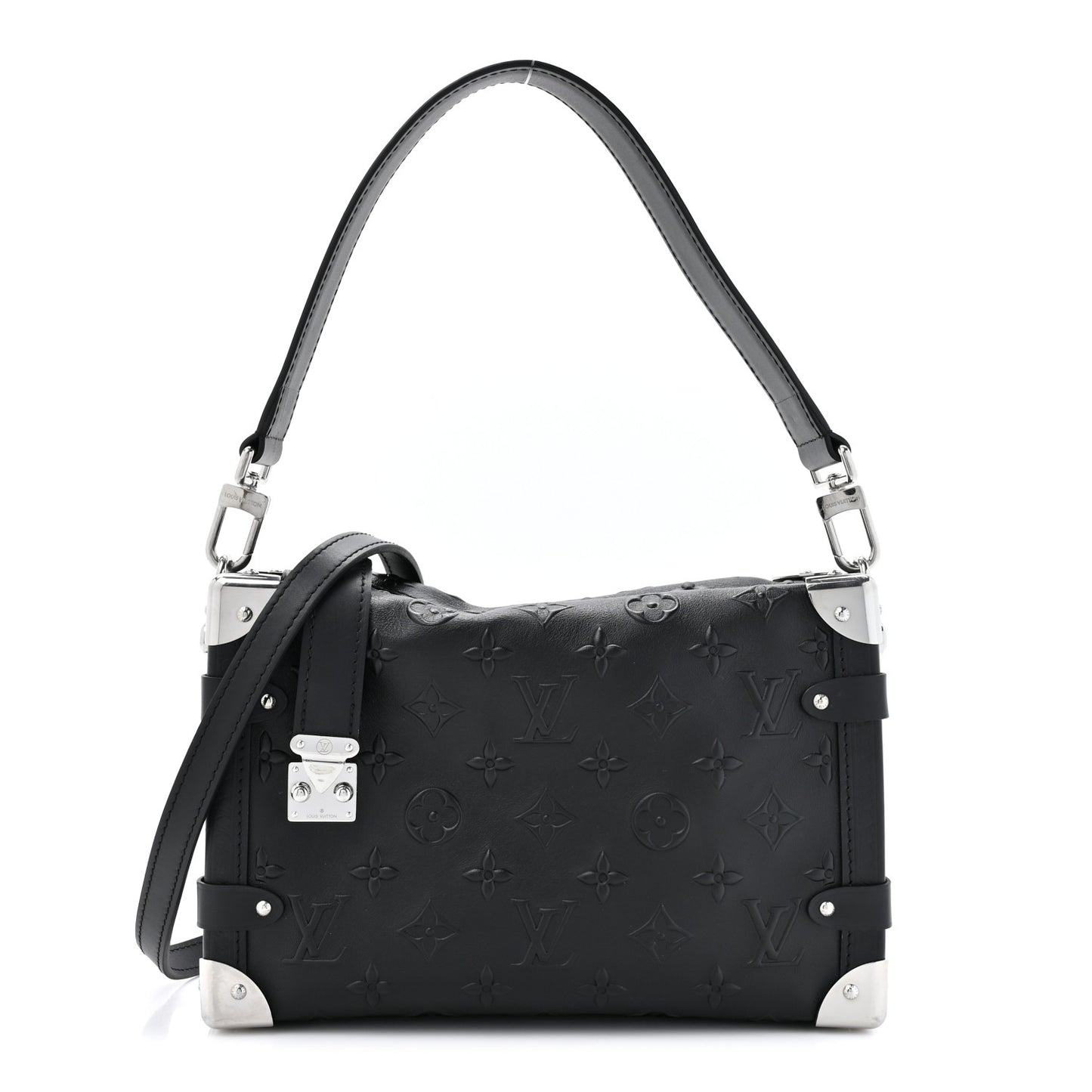 Calfskin Debossed Monogram Side Trunk Black
