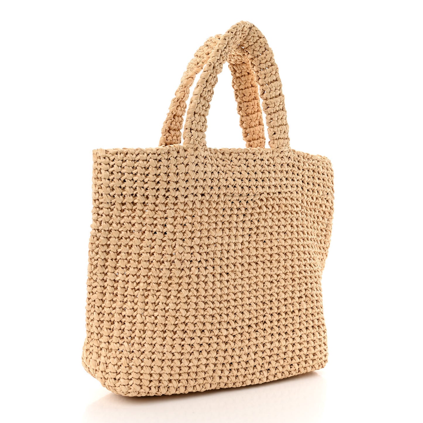 Yarn Raffia Effect Crochet Embroidered Logo Tote Naturale