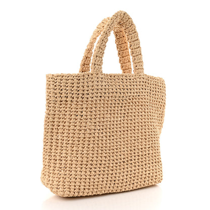 Prada Yarn Raffia Effect Crochet Embroidered Logo Tote Naturale 3 of 9
