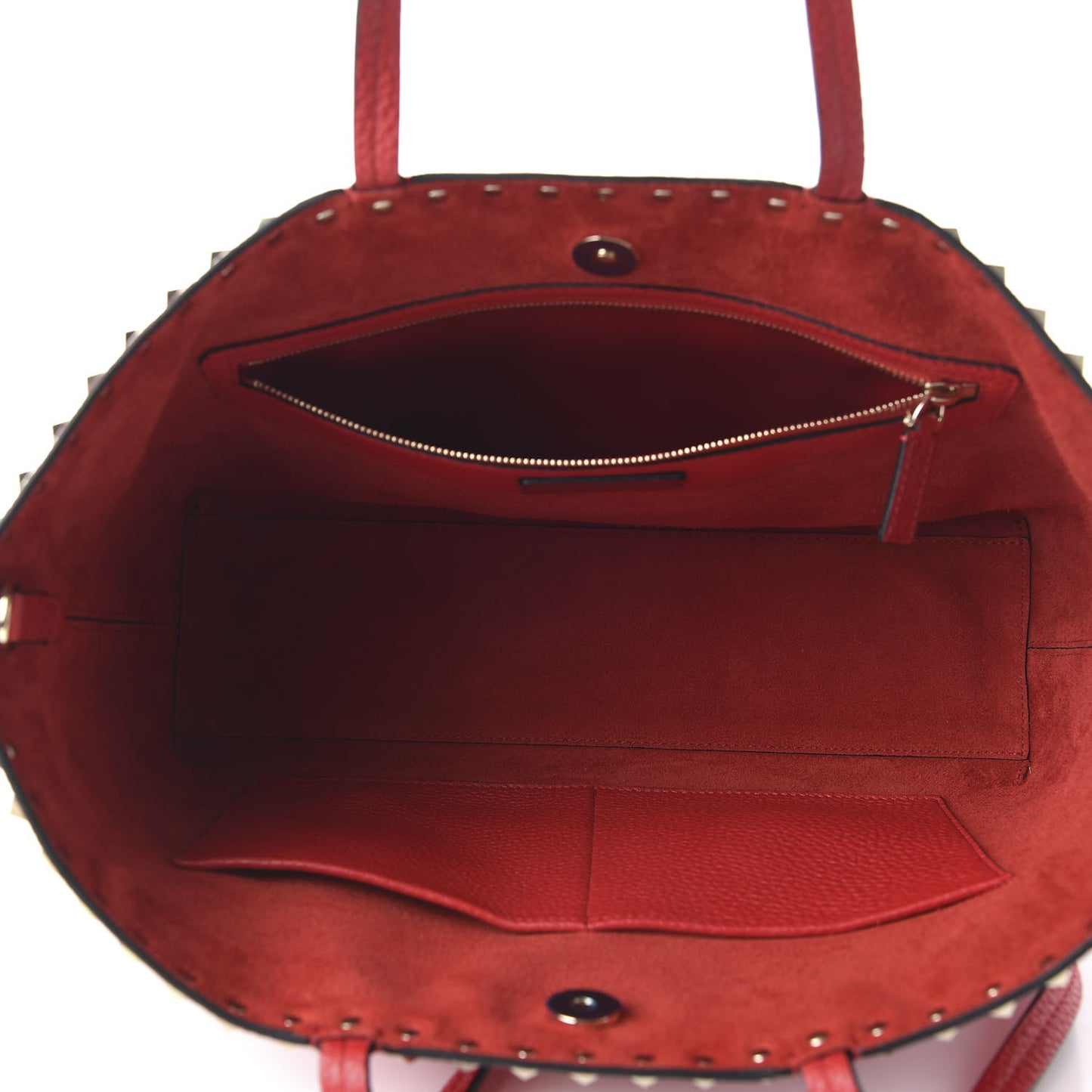 Grained Calfskin Small Rockstud Shoulder Tote Rouge Pur