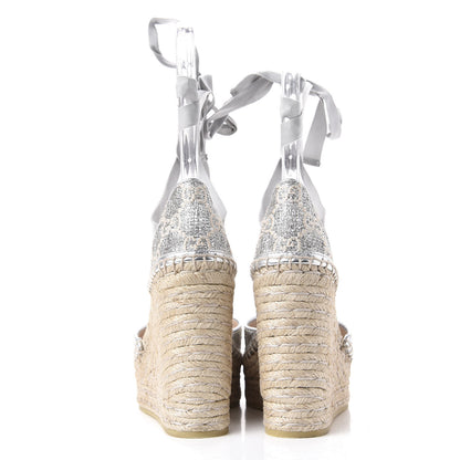 Gucci Lame GG Monogram Ankle Wrap Platform Espadrille Wedges 35.5 Silver Beige Light Grey 5 of 12