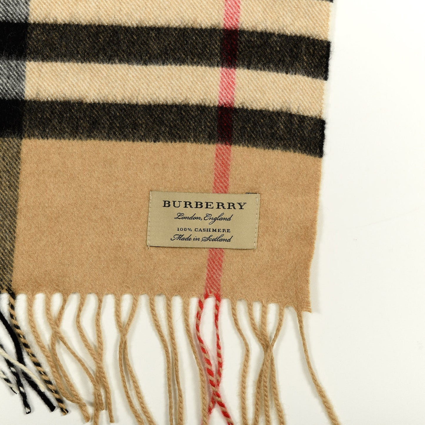 Cashmere Giant Check Fringe Scarf Camel