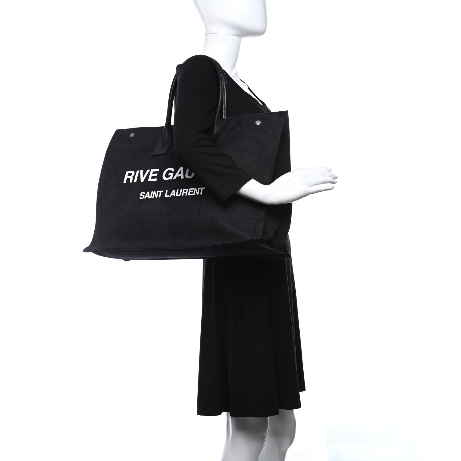 Saint Laurent Linen Calfskin Rive Gauche Tote Black 2 of 10