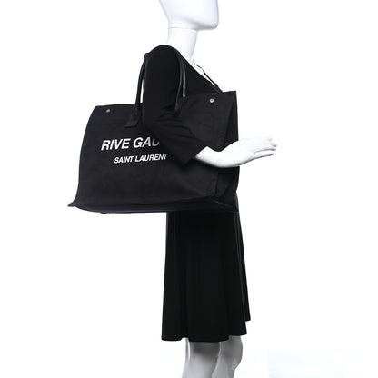 Saint Laurent Linen Calfskin Rive Gauche Tote Black 2 of 10