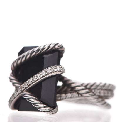 David Yurman Sterling Silver Diamond Black Onyx 15mm Cable Wrap Ring 52 6 9 of 12