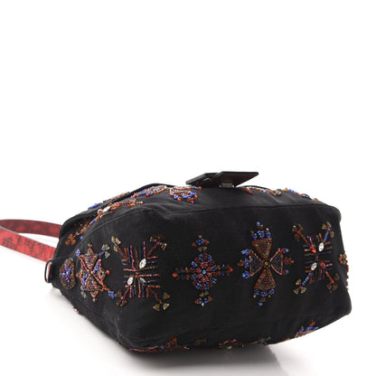 Fendi Neoprene Beaded Lizard Mama Baguette Black Red 4 of 10