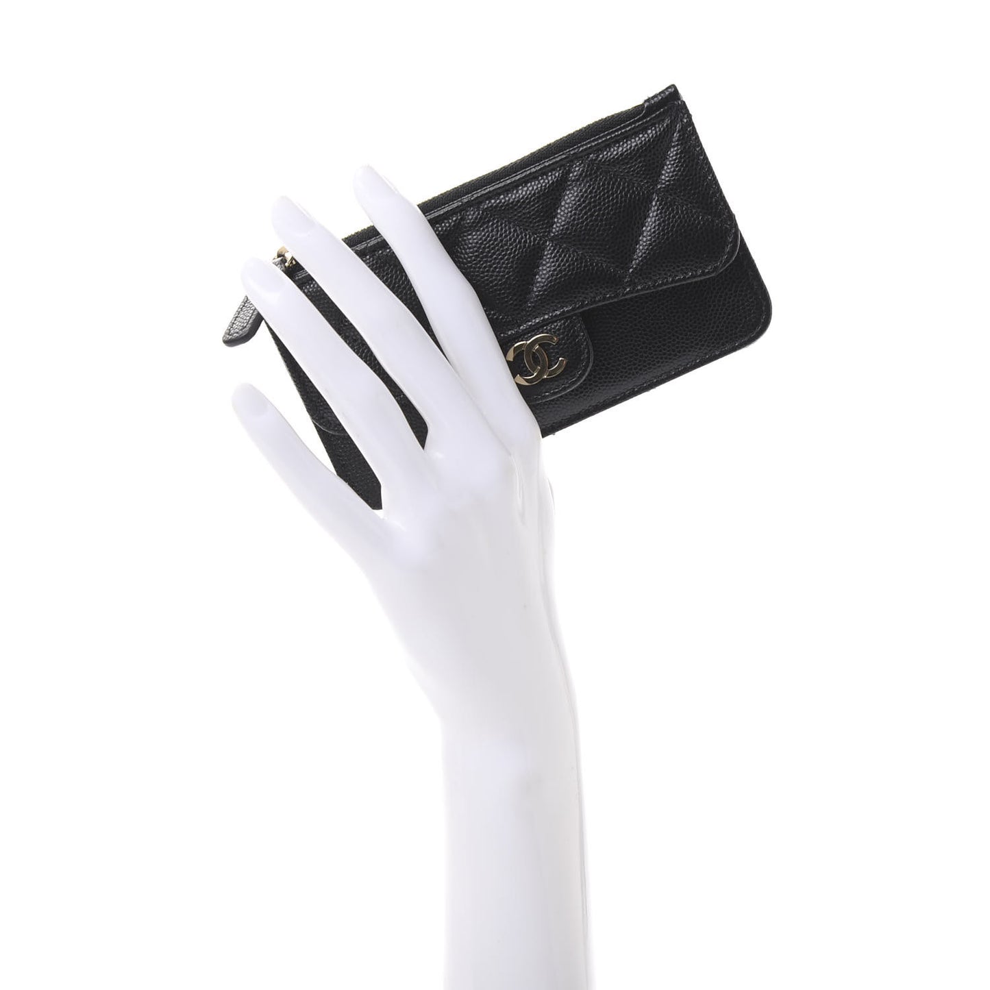 Caviar Quilted Flap Zip Card Holder Black
