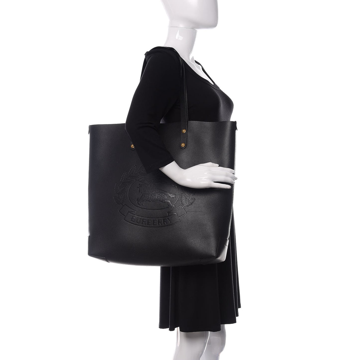 Calfskin Crest Embossed Large Tote Black