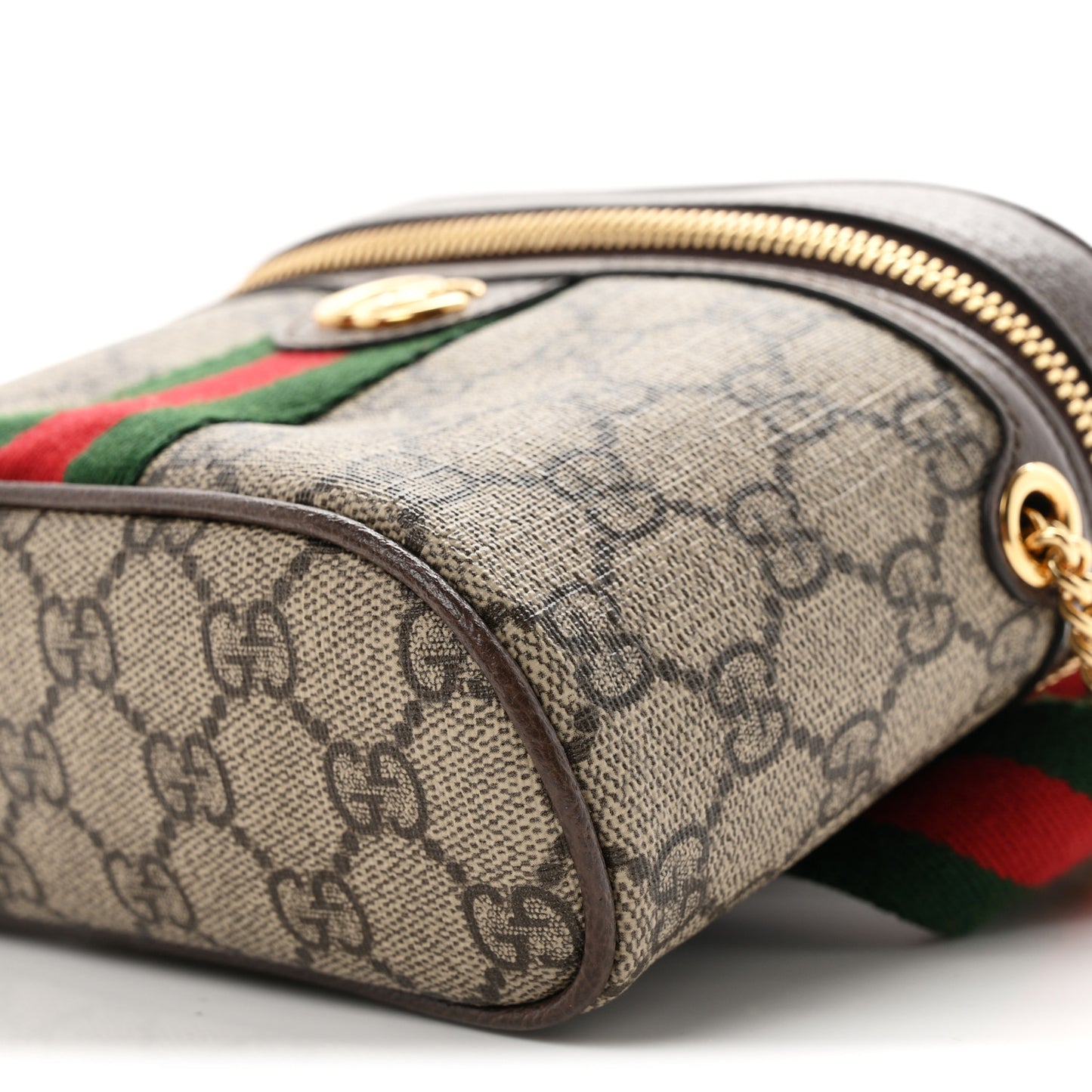 GG Supreme Monogram Textured Dollar Calfskin Web Ophidia Belt Bag 75 30 Beige Ebony New Acero