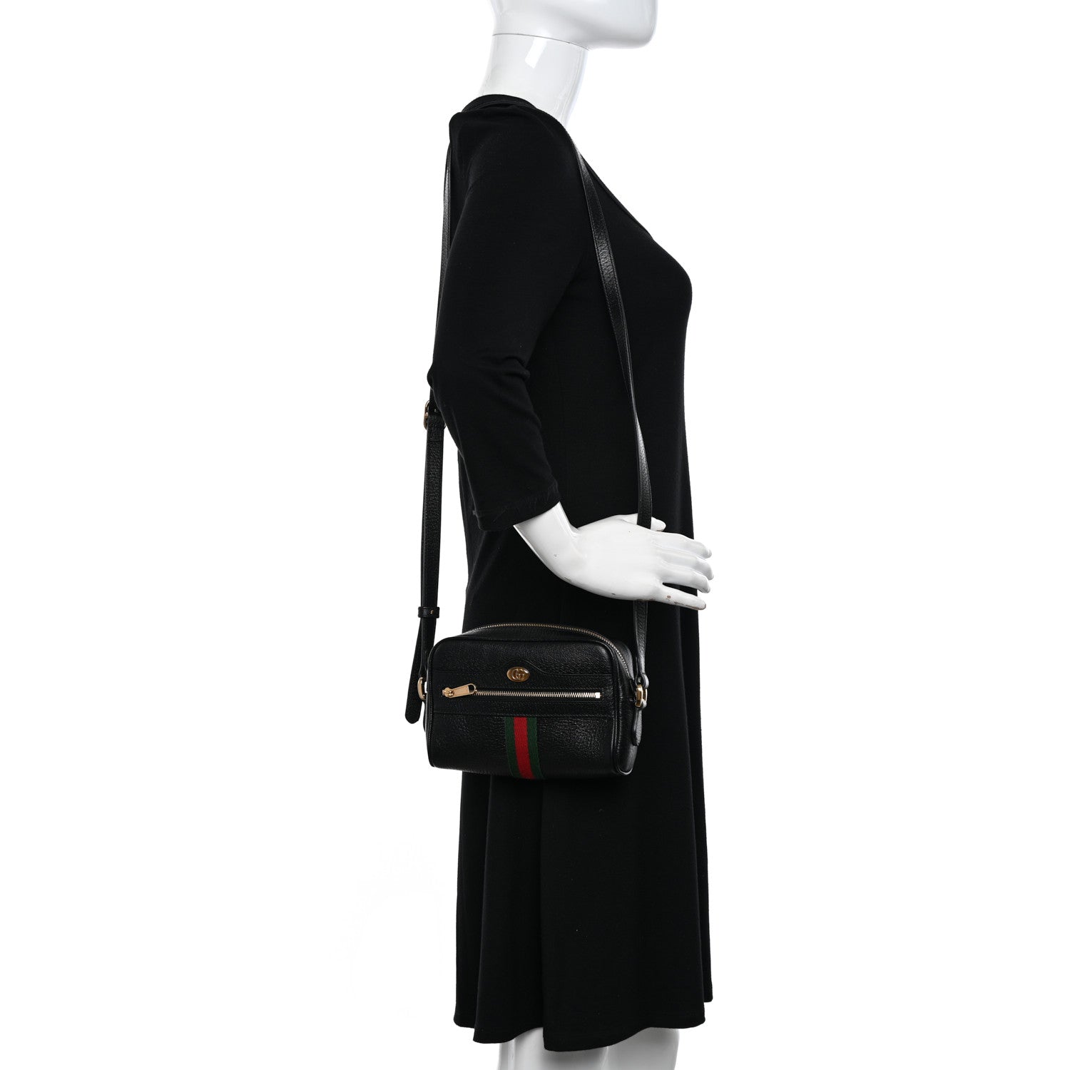 Gucci Calfskin Web Mini Ophidia Shoulder Bag Black 2 of 10