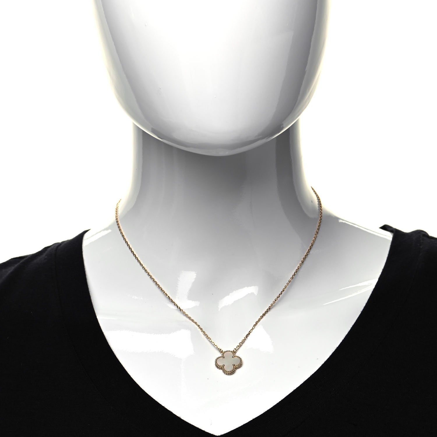 Van Cleef & Arpels 18K Yellow Gold Mother of Pearl Vintage Alhambra Pendant Necklace 2 of 7
