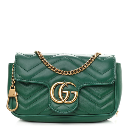Gucci Calfskin Matelasse Super Mini GG Marmont Shoulder Bag Emerald Green 1 of 9