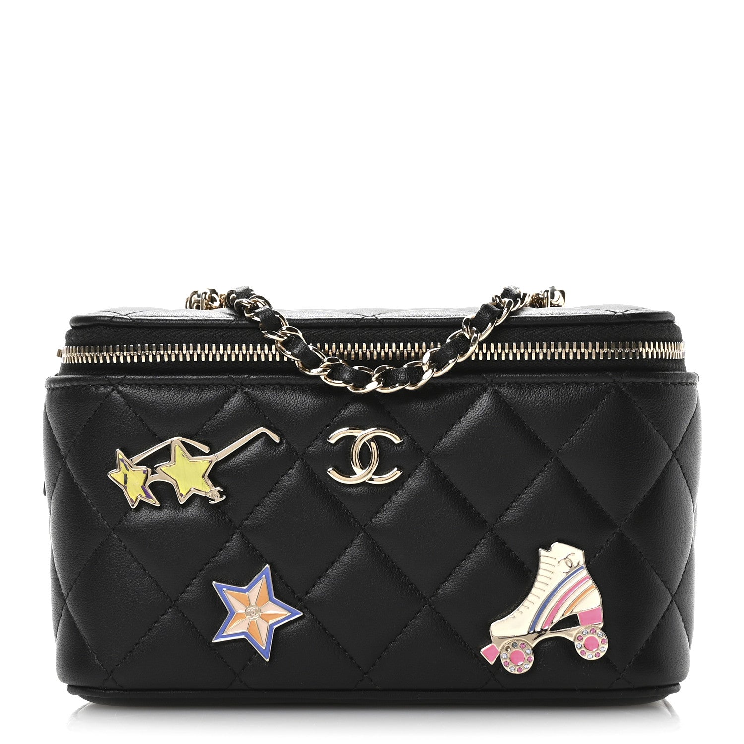Chanel Lambskin Enamel Quilted Roller Skate Small Vanity Case With