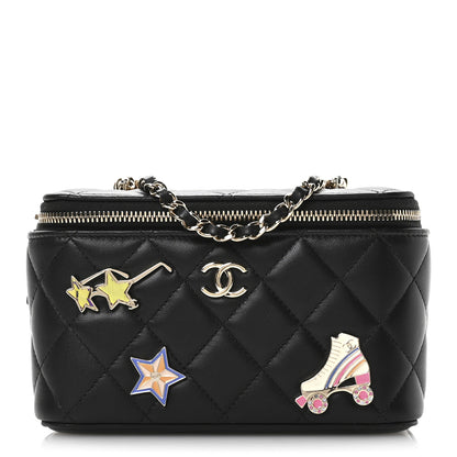 Chanel Lambskin Enamel Quilted Roller Skate Small Vanity Case With Chain Black 1 of 11