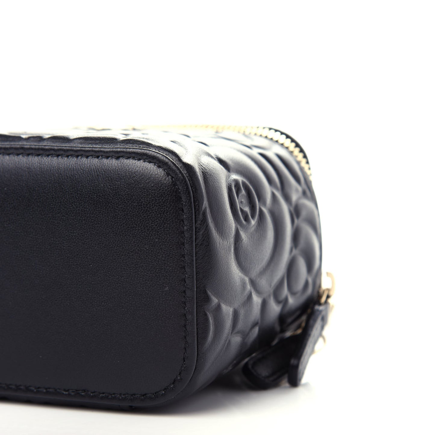 Lambskin Camellia Embossed Mini Vanity Case With Chain Black
