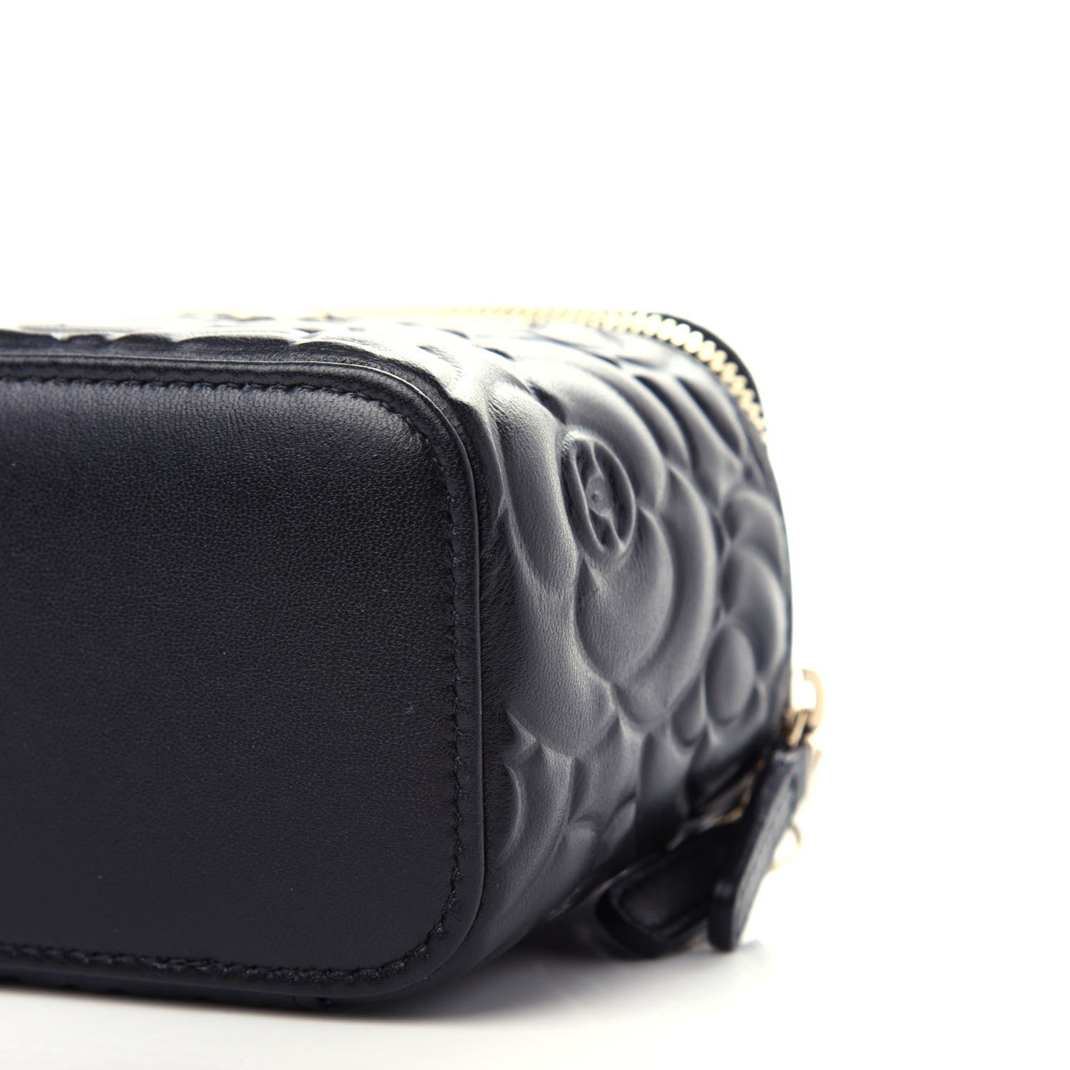 Chanel Lambskin Camellia Embossed Mini Vanity Case With Chain Black 10 of 12