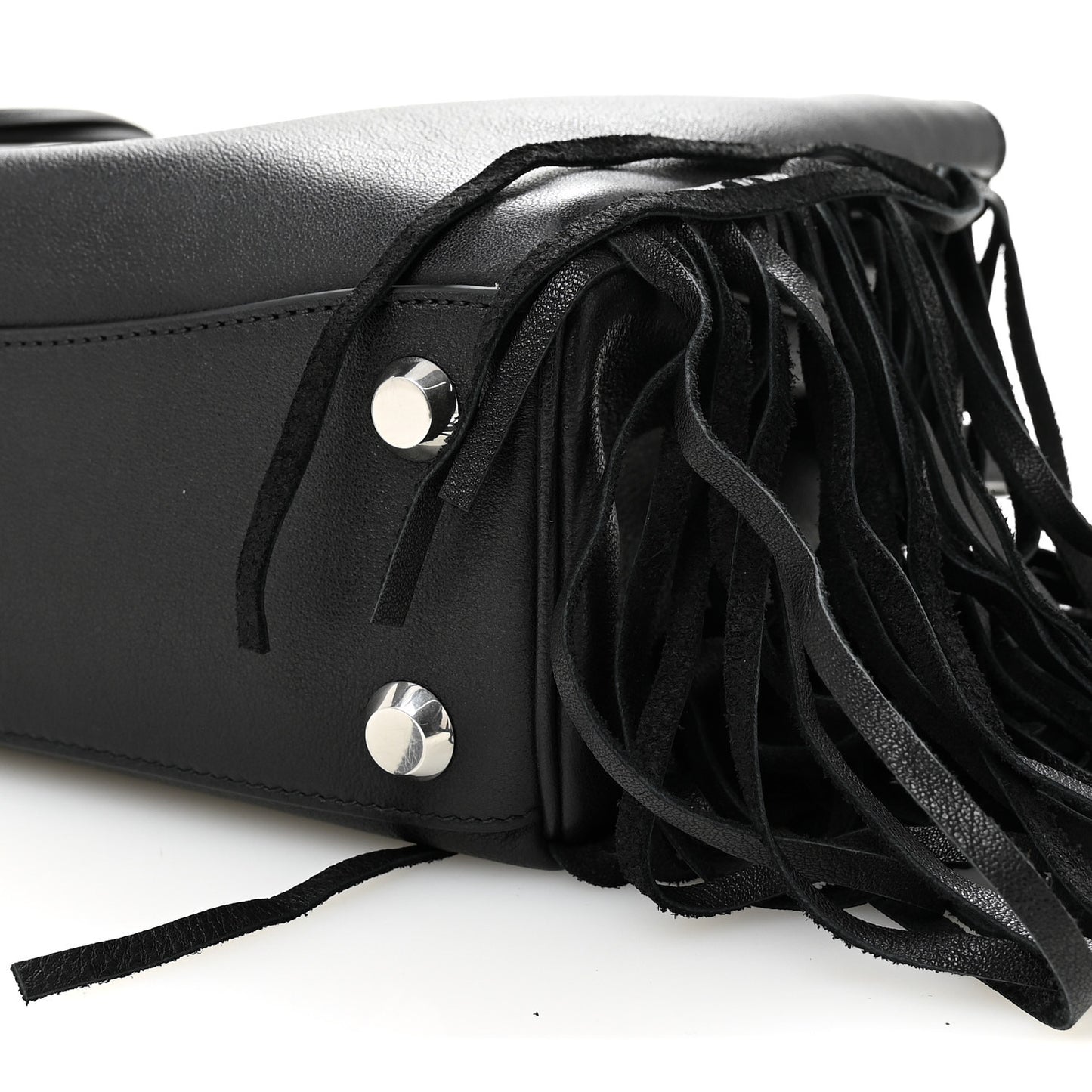 Natural Smooth Madeline Calfskin Fringes Small Rodeo Top Handle Handbag Black