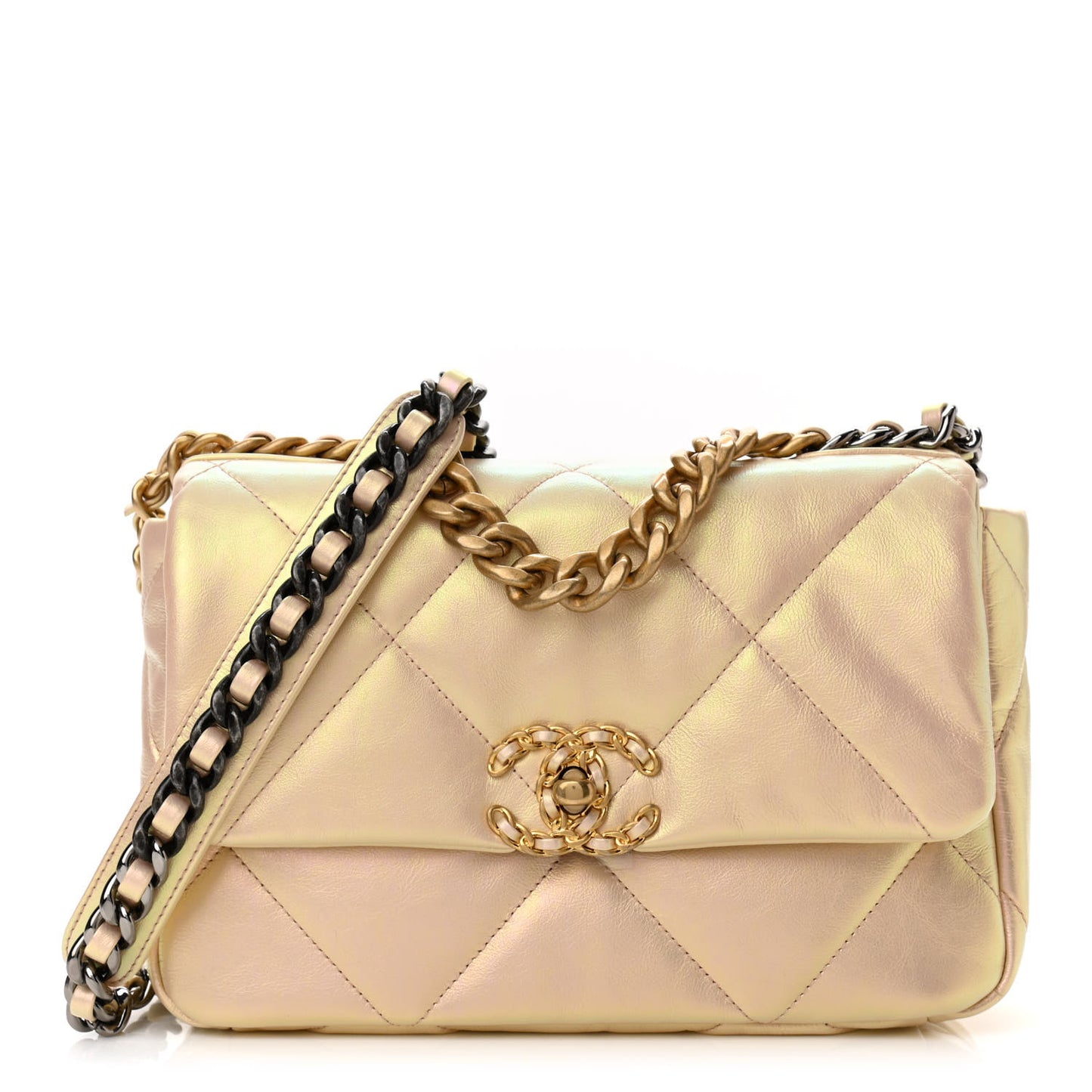 Iridescent Lambskin Quilted Medium Chanel 19 Flap Pink