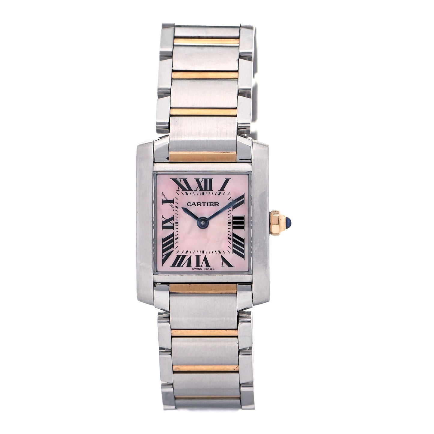 Stainless Steel 18K Pink Gold Mother of Pearl 20mm Tank Francaise Quartz Watch