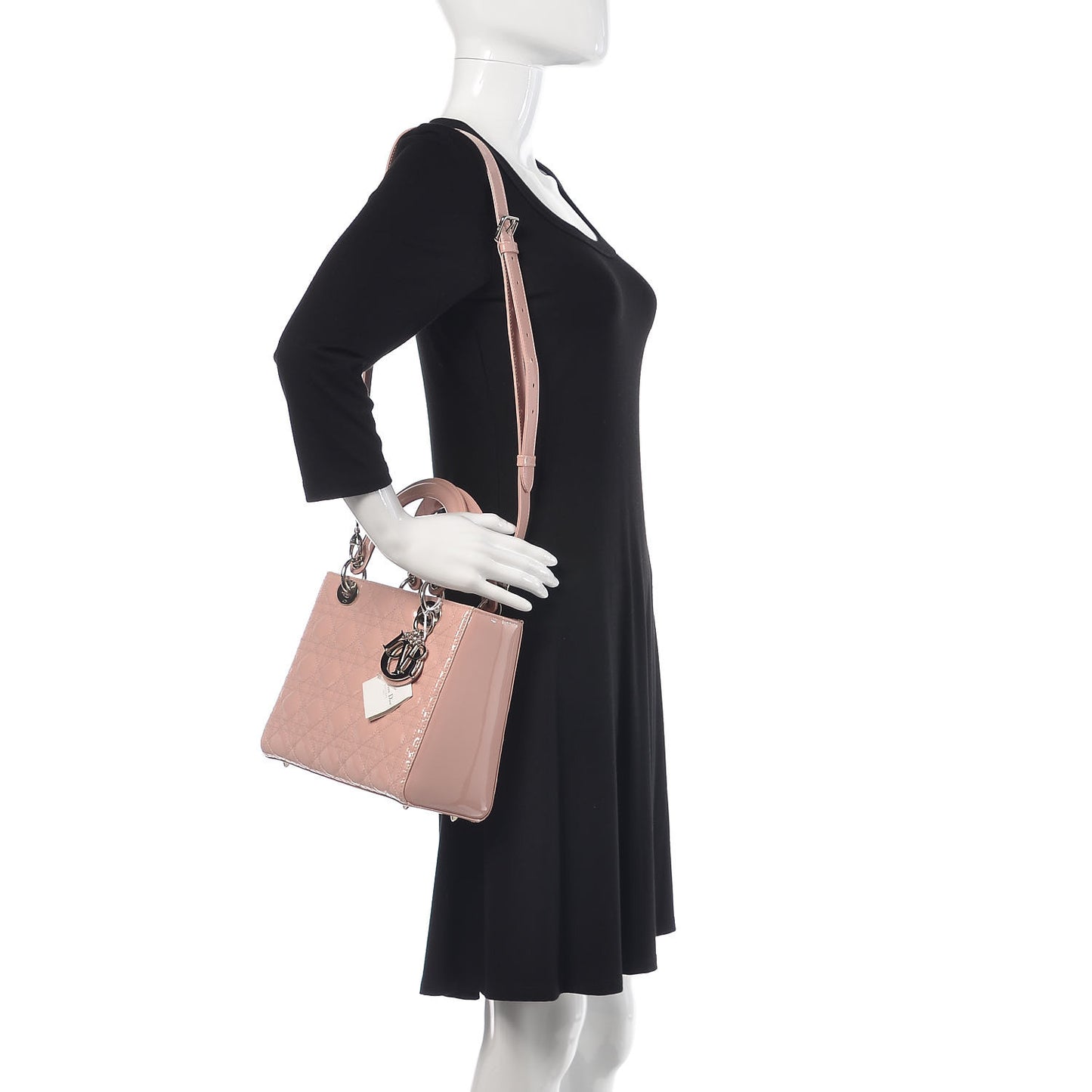 Patent Cannage Medium Lady Dior Rose Clair