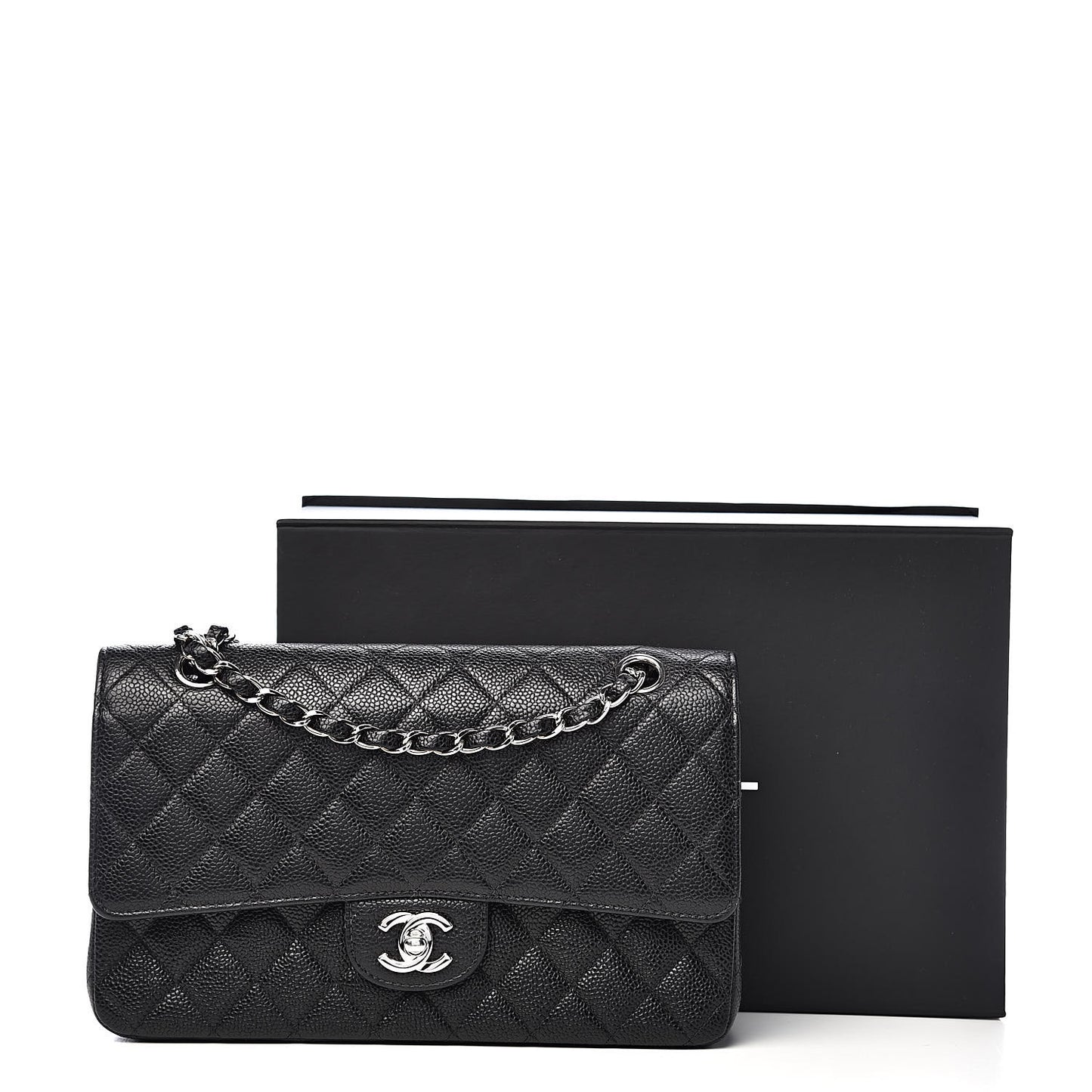 Caviar Quilted Medium Double Flap Black