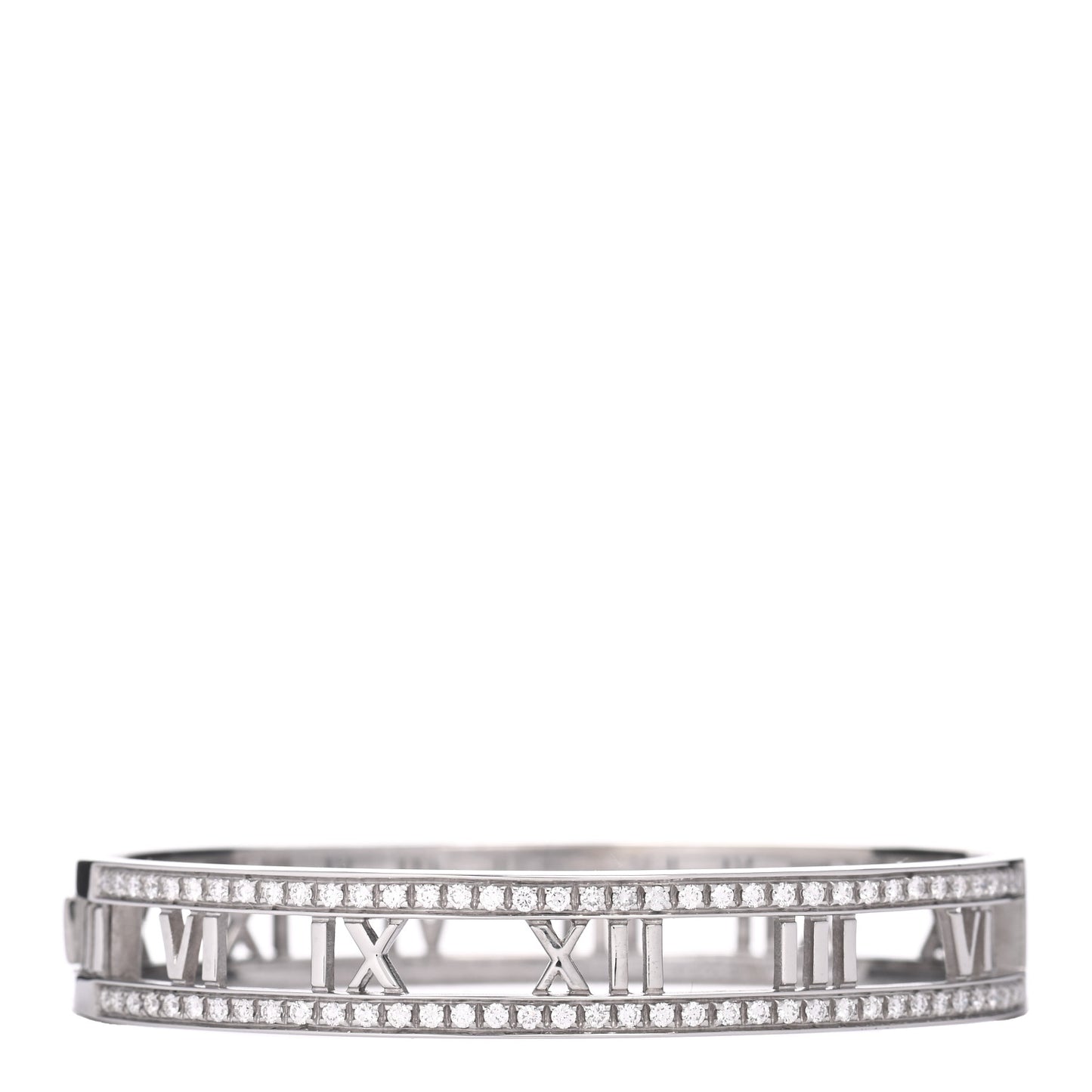 18K White Gold Diamond Atlas Open Hinged Bangle Bracelet