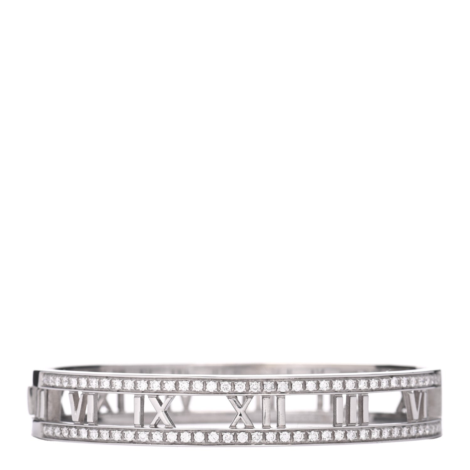 Tiffany 18K White Gold Diamond Atlas Open Hinged Bangle Bracelet 1 of 5