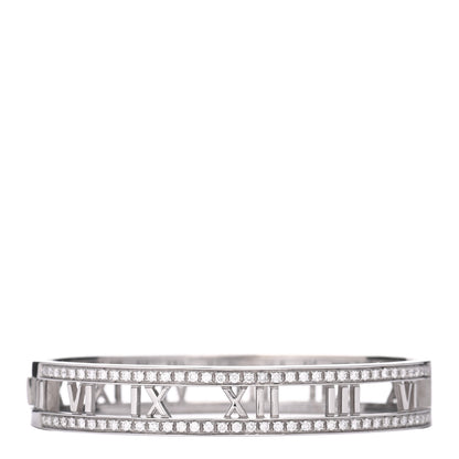 Tiffany 18K White Gold Diamond Atlas Open Hinged Bangle Bracelet 1 of 5