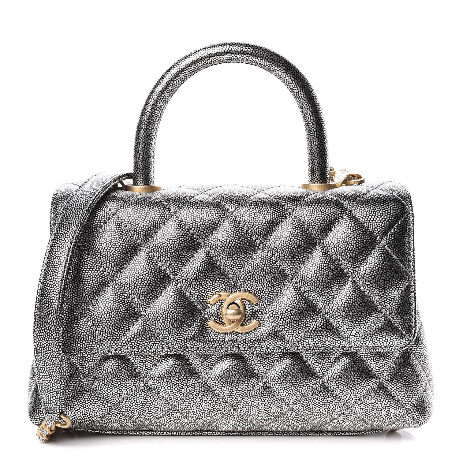 Chanel Metallic Caviar Quilted Mini Coco Handle Flap Silver 1 of 10