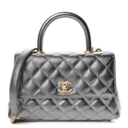 Chanel Metallic Caviar Quilted Mini Coco Handle Flap Silver 1 of 10