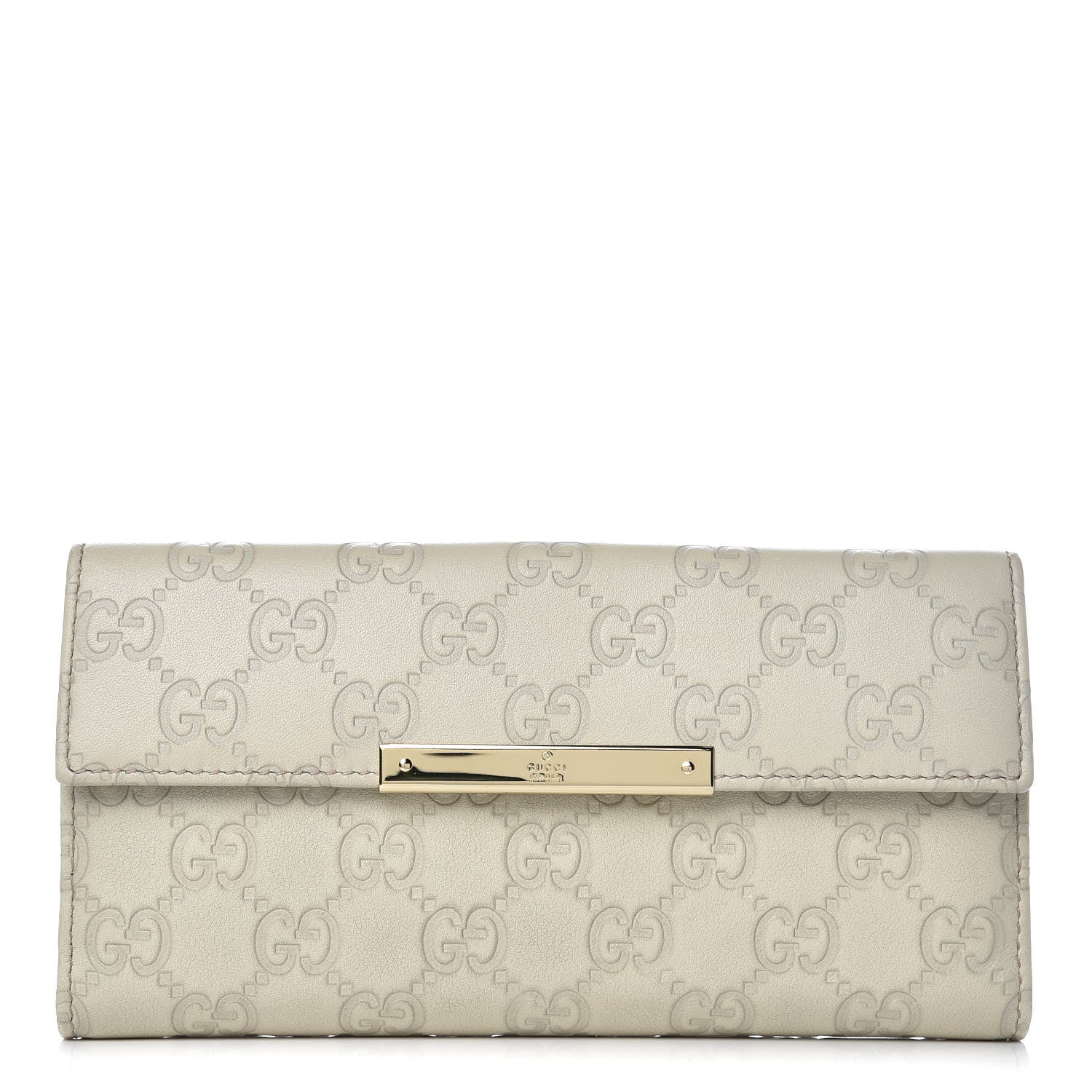 Gucci Guccissima Margaux Calfskin Metal Bar Continental Flap Wallet Mystic White 1 of 10