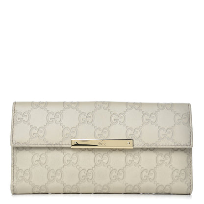 Gucci Guccissima Margaux Calfskin Metal Bar Continental Flap Wallet Mystic White 1 of 10