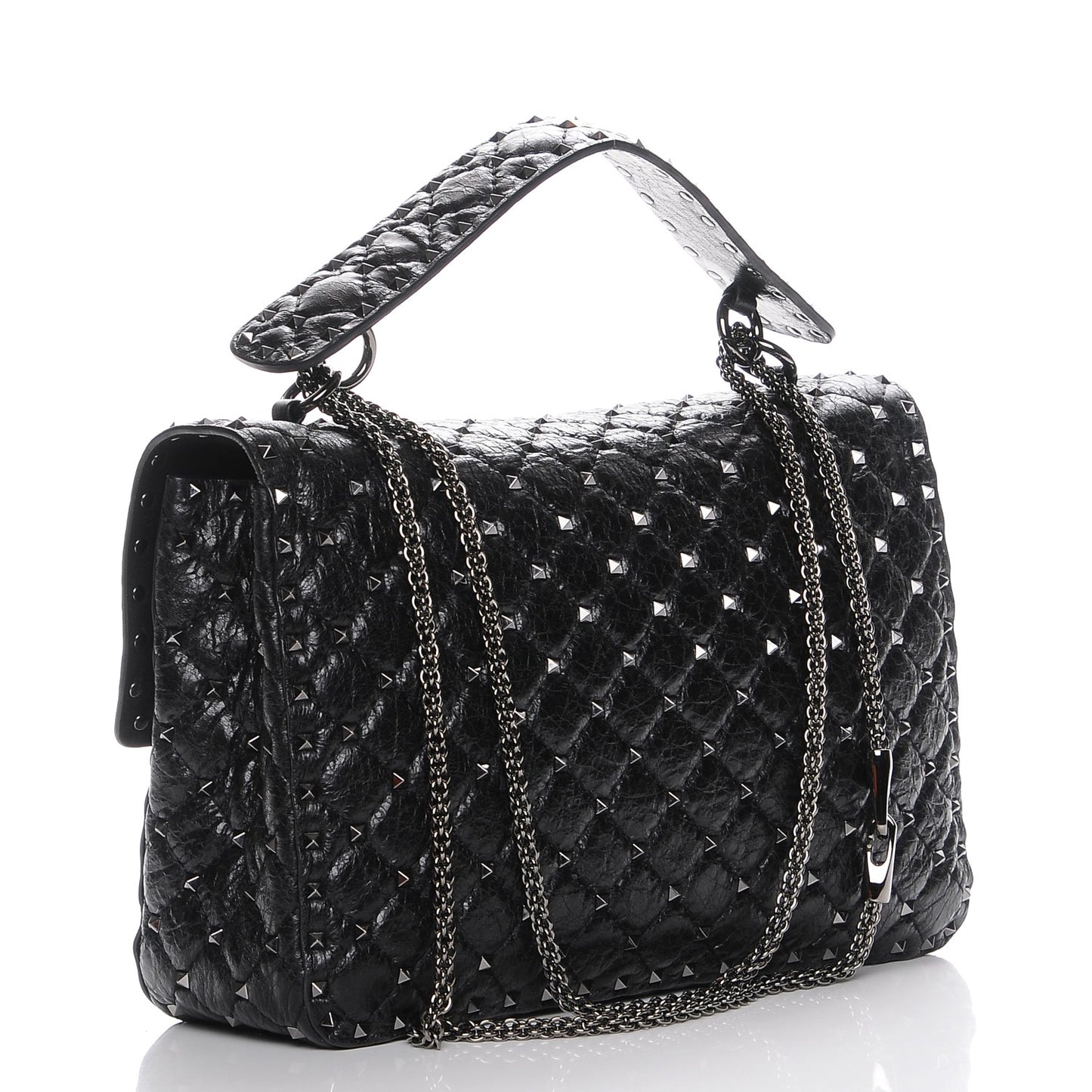Lambskin Medium Rockstud Spike Shoulder Bag Black