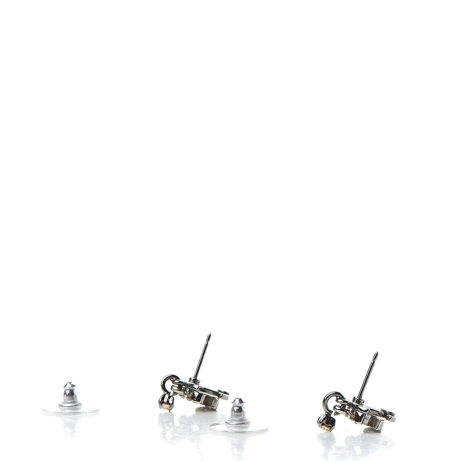 Chanel Ruthenium Crystal Double CC Earrings Silver 3 of 4