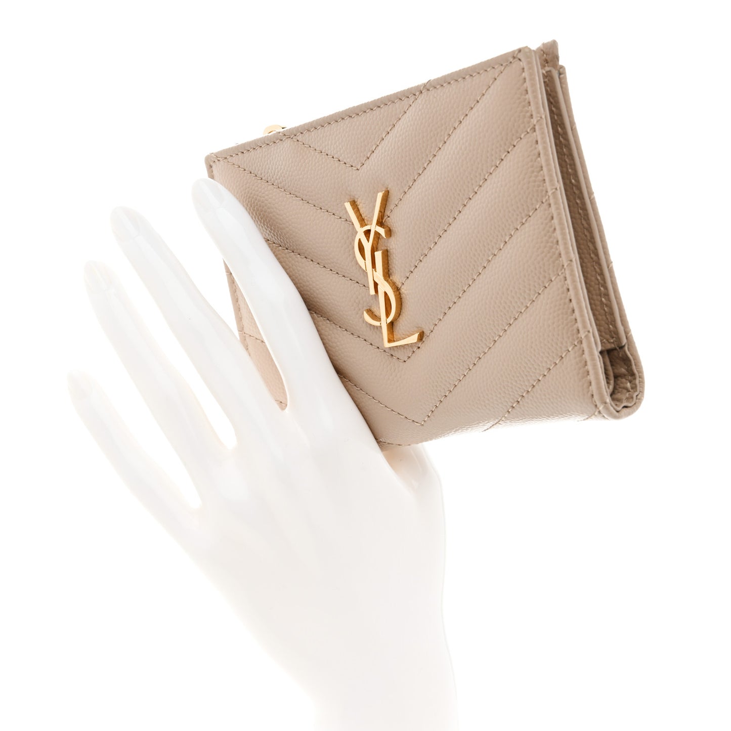Grain De Poudre Matelasse Chevron Monogram Zipped Card Case Dark Beige