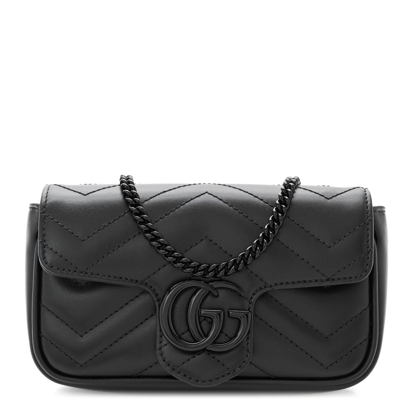 Calfskin Matelasse Super Mini GG Marmont Shoulder Bag Black
