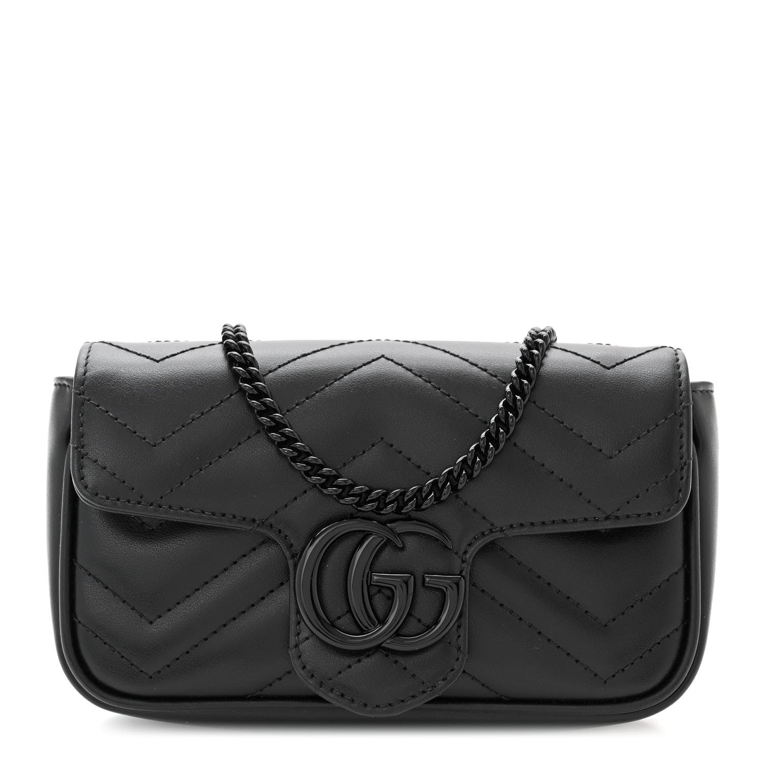 Gucci Calfskin Matelasse Super Mini GG Marmont Shoulder Bag Black 1 of 11