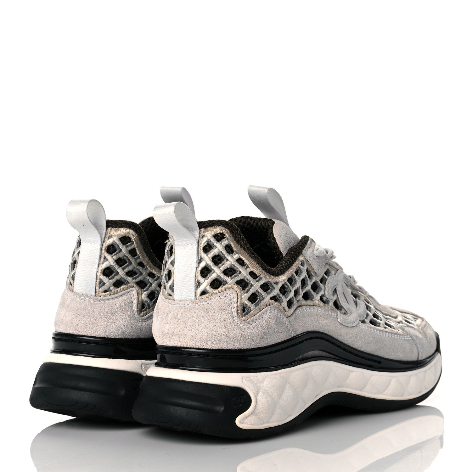 Chanel Suede Calfskin Embroidered CC Sneakers 37 Ecru Light Gray 4 of 9