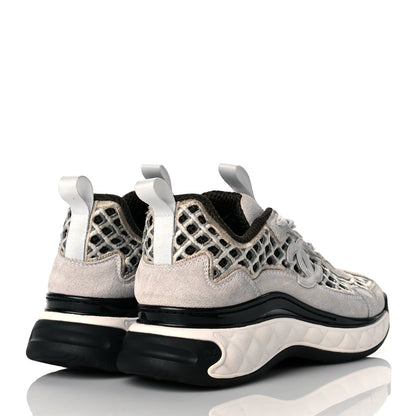Chanel Suede Calfskin Embroidered CC Sneakers 37 Ecru Light Gray 4 of 9