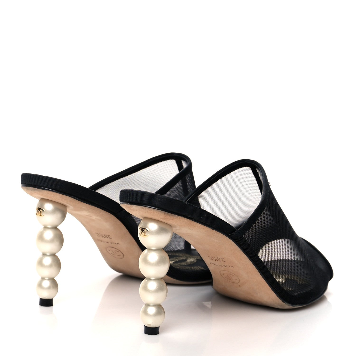 Chanel Mesh Goatskin Pearl Mules 38.5 Black 4 of 8