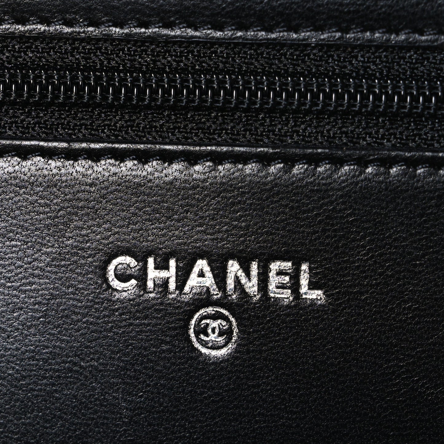 Lambskin Camellia Embossed Wallet On Chain WOC Black