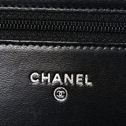 Chanel Lambskin Camellia Embossed Wallet On Chain WOC Black 5 of 11