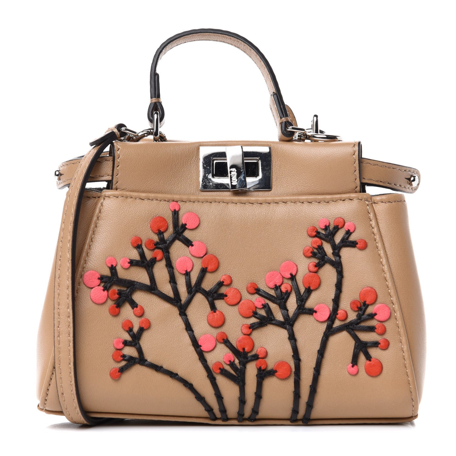 Fendi Shiny Nappa Botanical Garden Embroidered Micro Peekaboo Iconic Satchel Cuoio Rosso 1 of 7